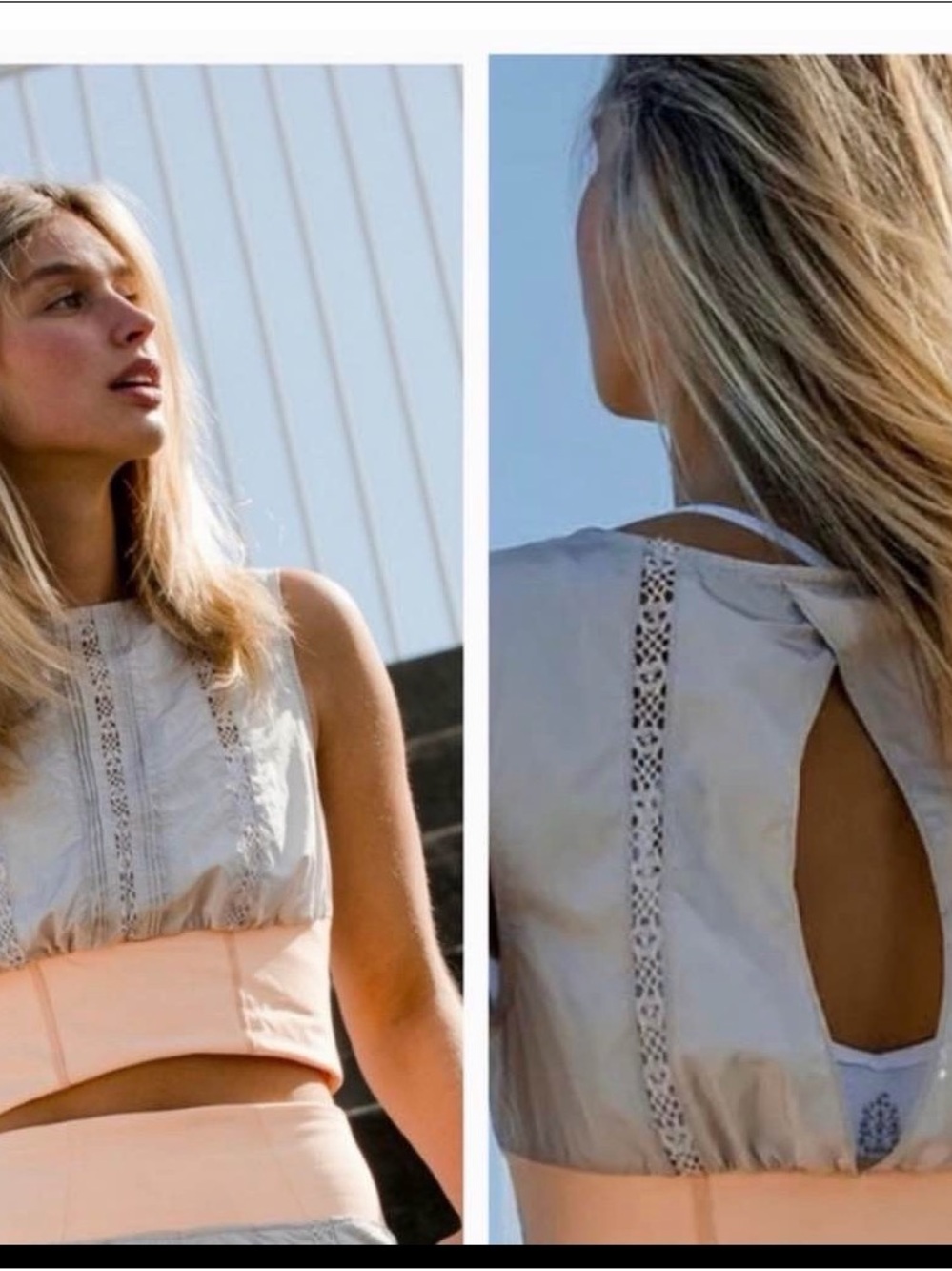 Free People Lace Trim Active Top in Light Gray and Blush NWT!🌷FP Movement